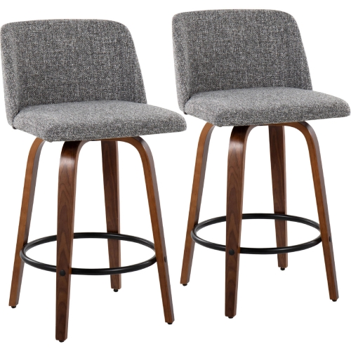 Toriano 26" Counter Stool in Grey Noise Fabric, Walnut Finish & Black (Set of 2)